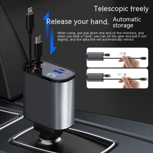Metal Car Charger 100W Super Fas with USB And TYPE-C Adapter - Image 4