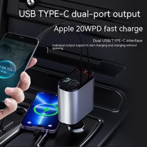 Metal Car Charger 100W Super Fas with USB And TYPE-C Adapter - Image 3