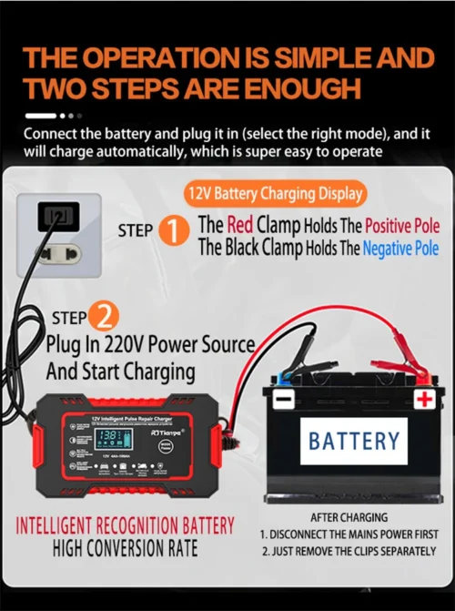 Car Battery Charger 12V 6A Touch Screen Pulse Repair LCD Fast Power Charging - Image 5